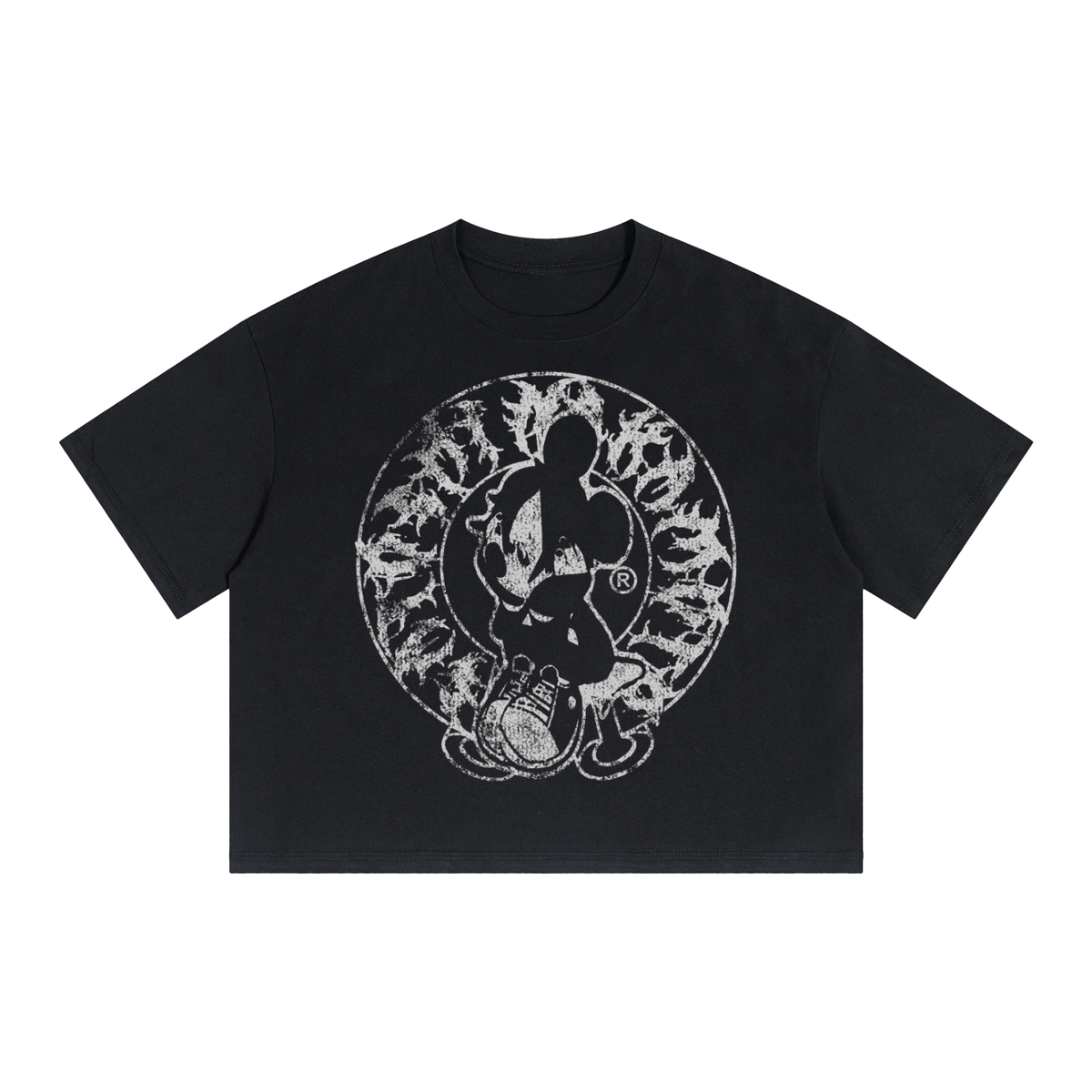 Alone Streetwear Tee Cropped Boxy T-Shirt Y2K 250GSM Summer Black Short Sleeve Crew Neck