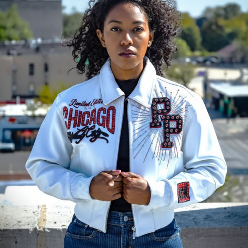 Women's White Leather Bomber Jacket